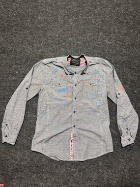 Tranquility by Colorado Clothing Light Gray Button-Down Shirt with Contrast Trim